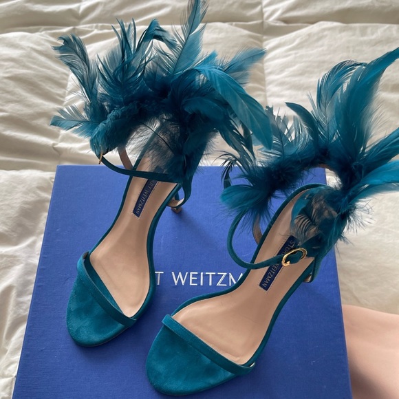 stuart weitzman feather teal heels perfect for birthday baby shower wedding - Picture 2 of 5